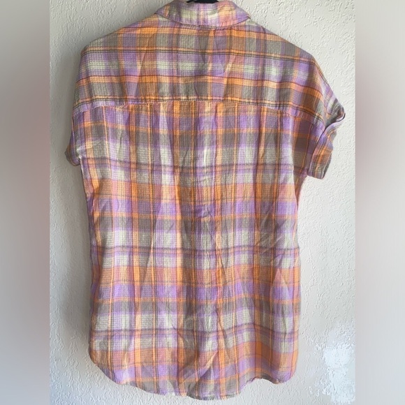 Beach Lunch Lounge NWT Spencer Short Sleeve 100% Cotton Plaid Top Women Size XS - Picture 3 of 7